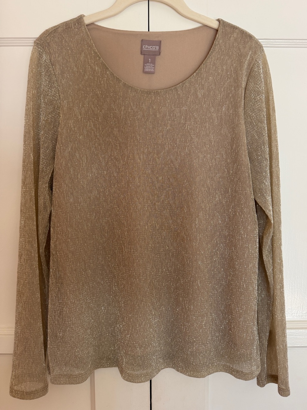 Chico's Gold Metallic Long-Sleeve Top